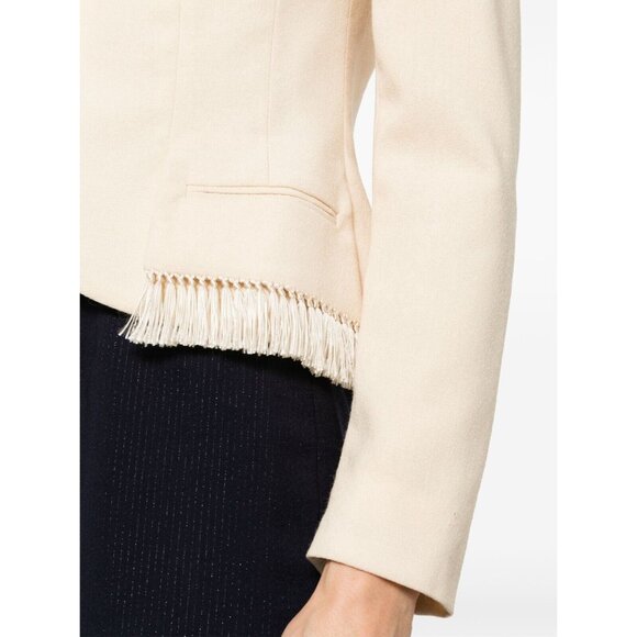 Christian Dior Vintage 2000's Shawl Lapel Fringe Blazer US 10 FR 42 Cream Wool - Picture 11 of 16